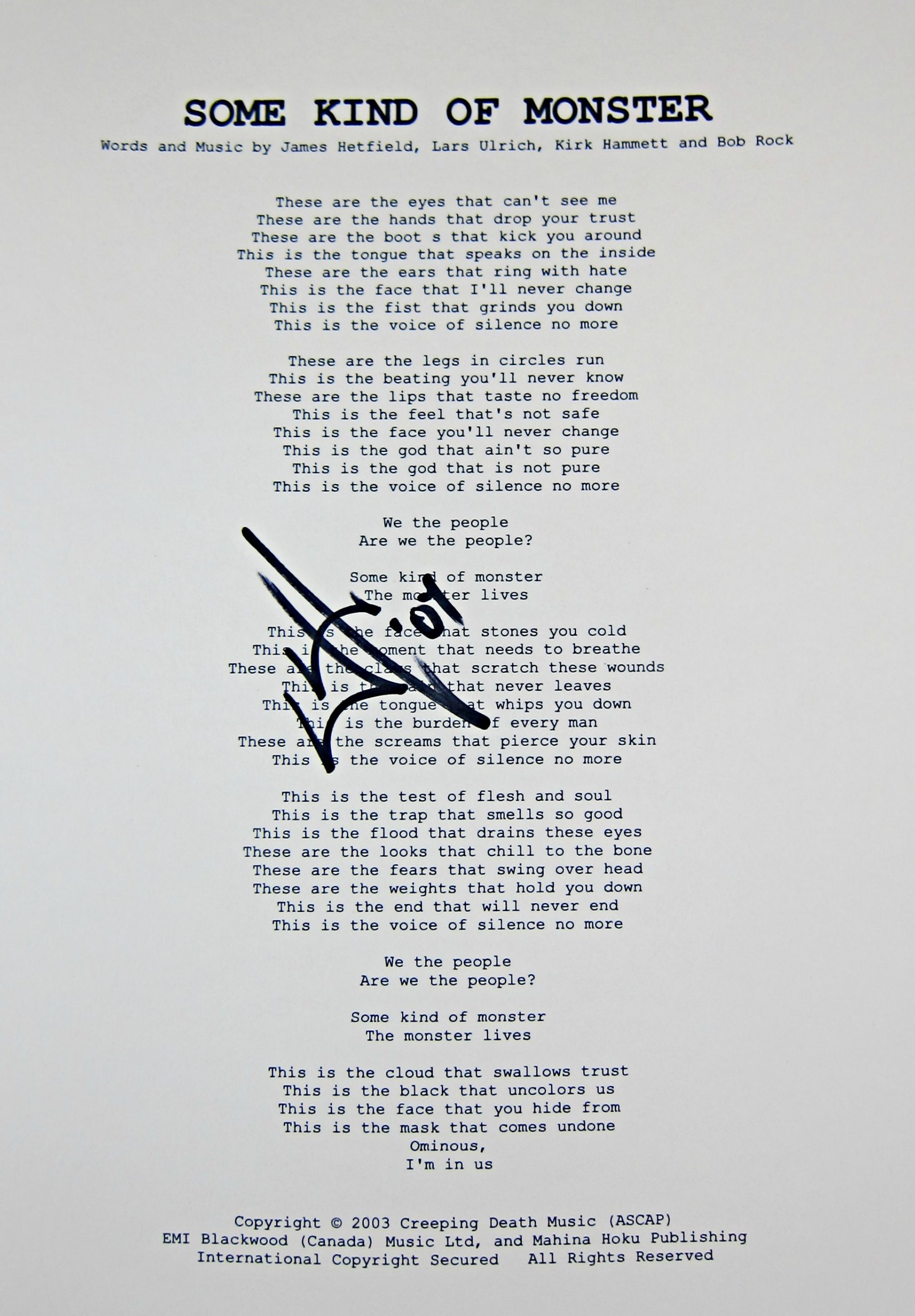 Crazy Autographed Lyric Sheets