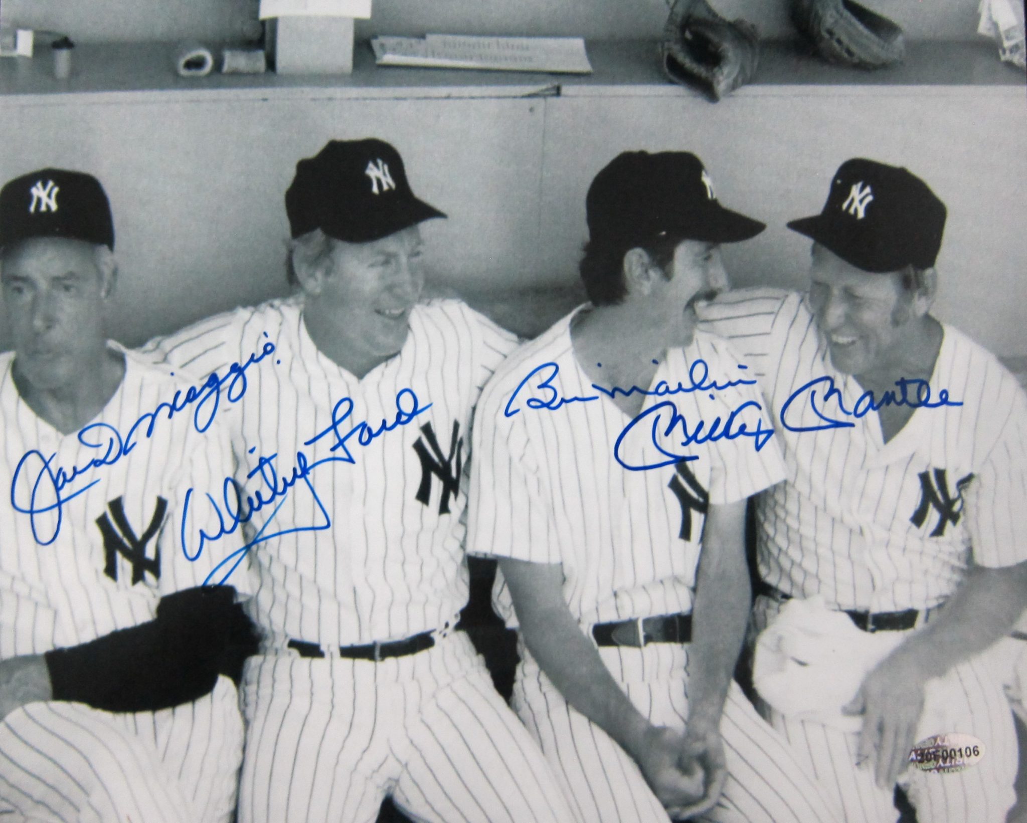 Joe DiMaggio, Whitey Ford, Billy Martin, & Mickey Mantle Signed Photo ...