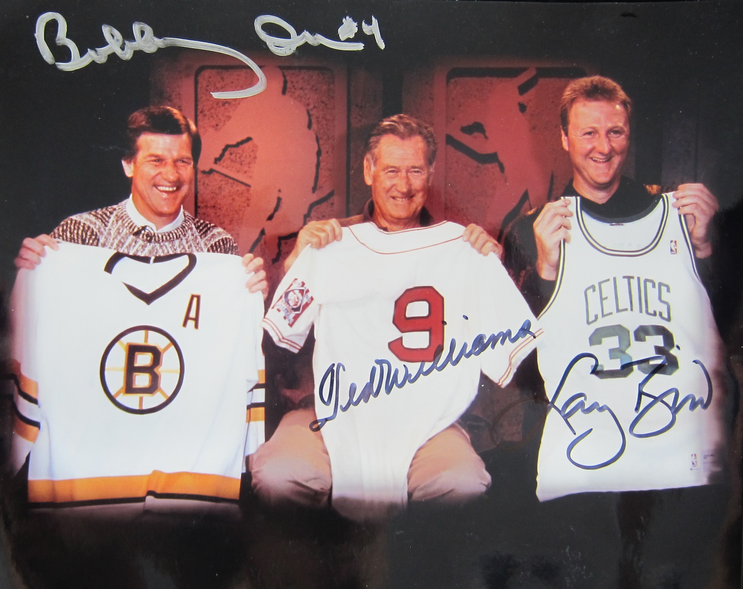 Bobby Orr, Ted Williams & Larry Bird Autographed Photo