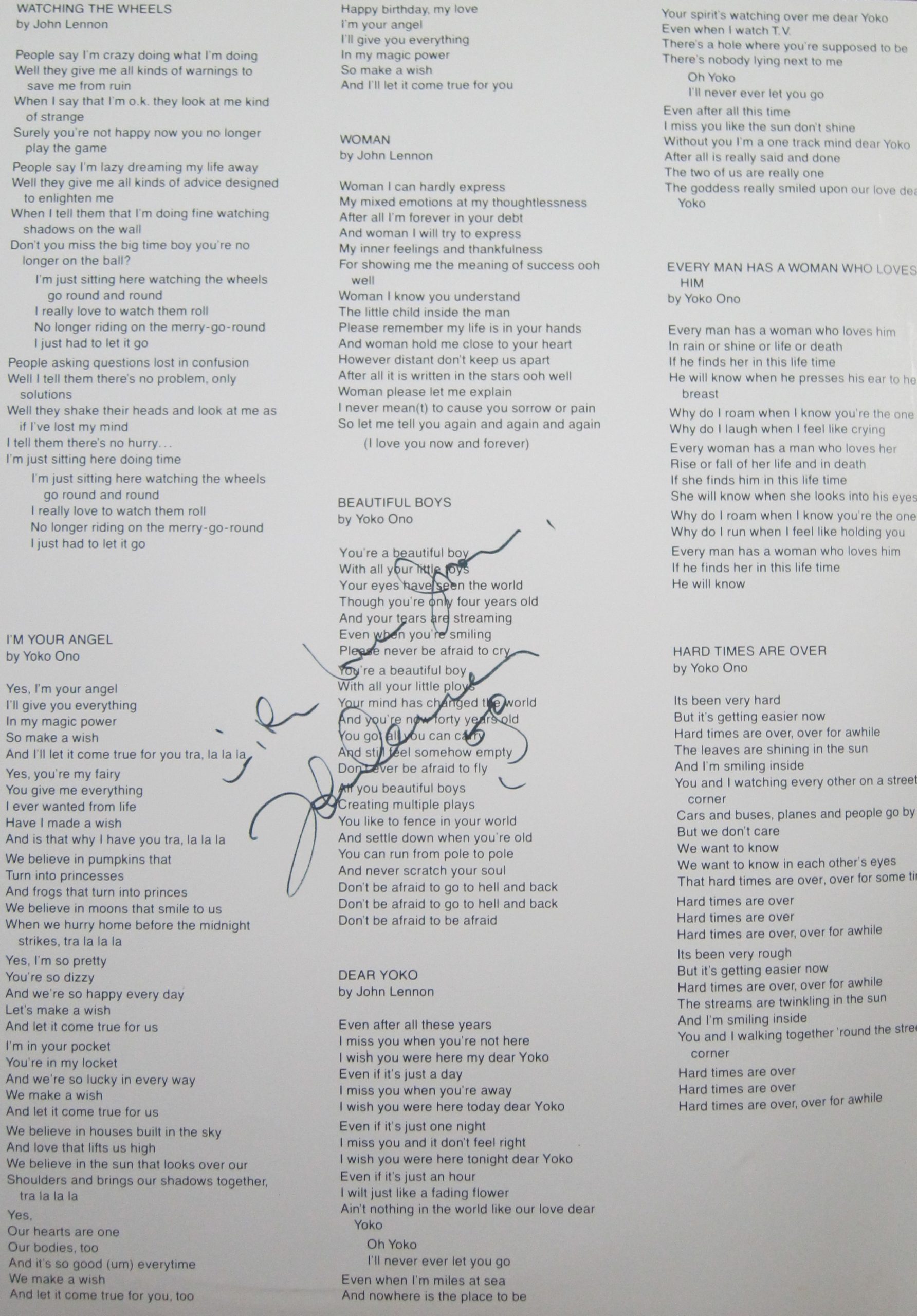 Love Song Lyrics for:Woman-John Lennon