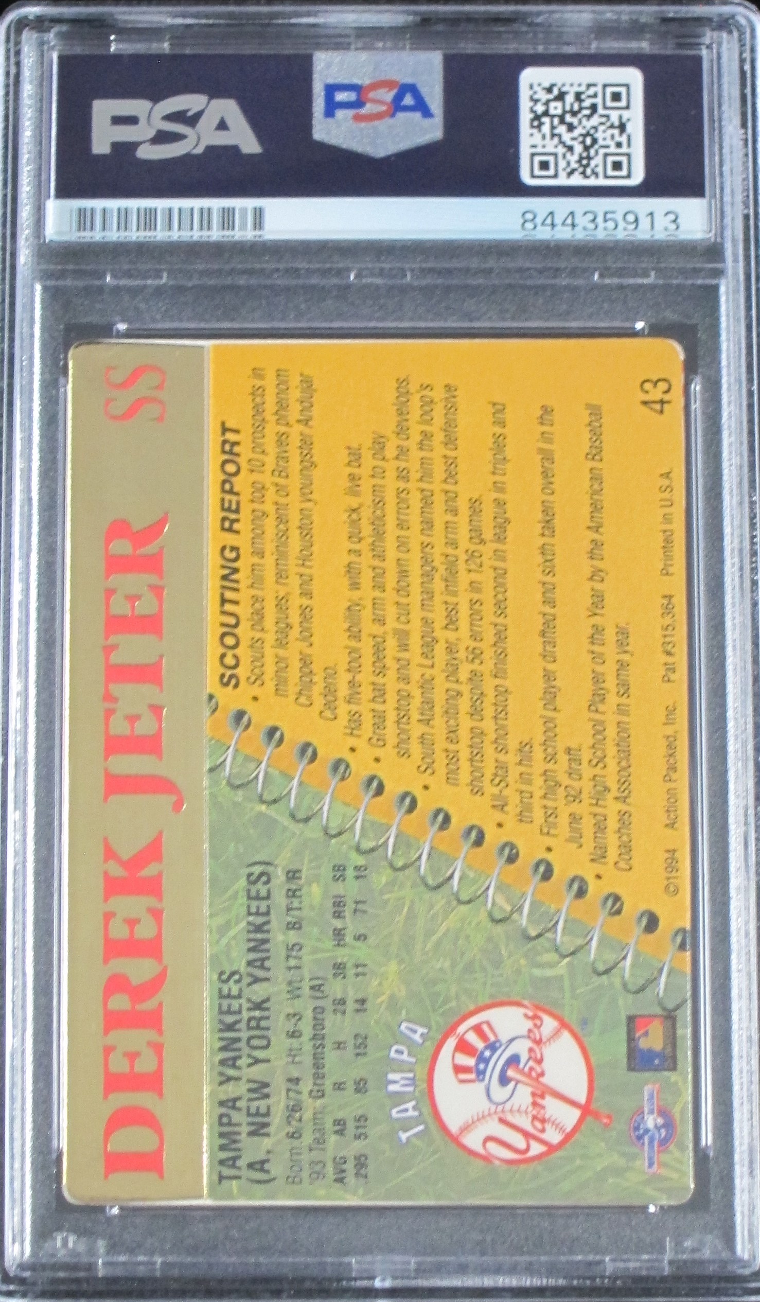 Derek Jeter Rookie Card 1994 Action Packed Minor League Tampa
